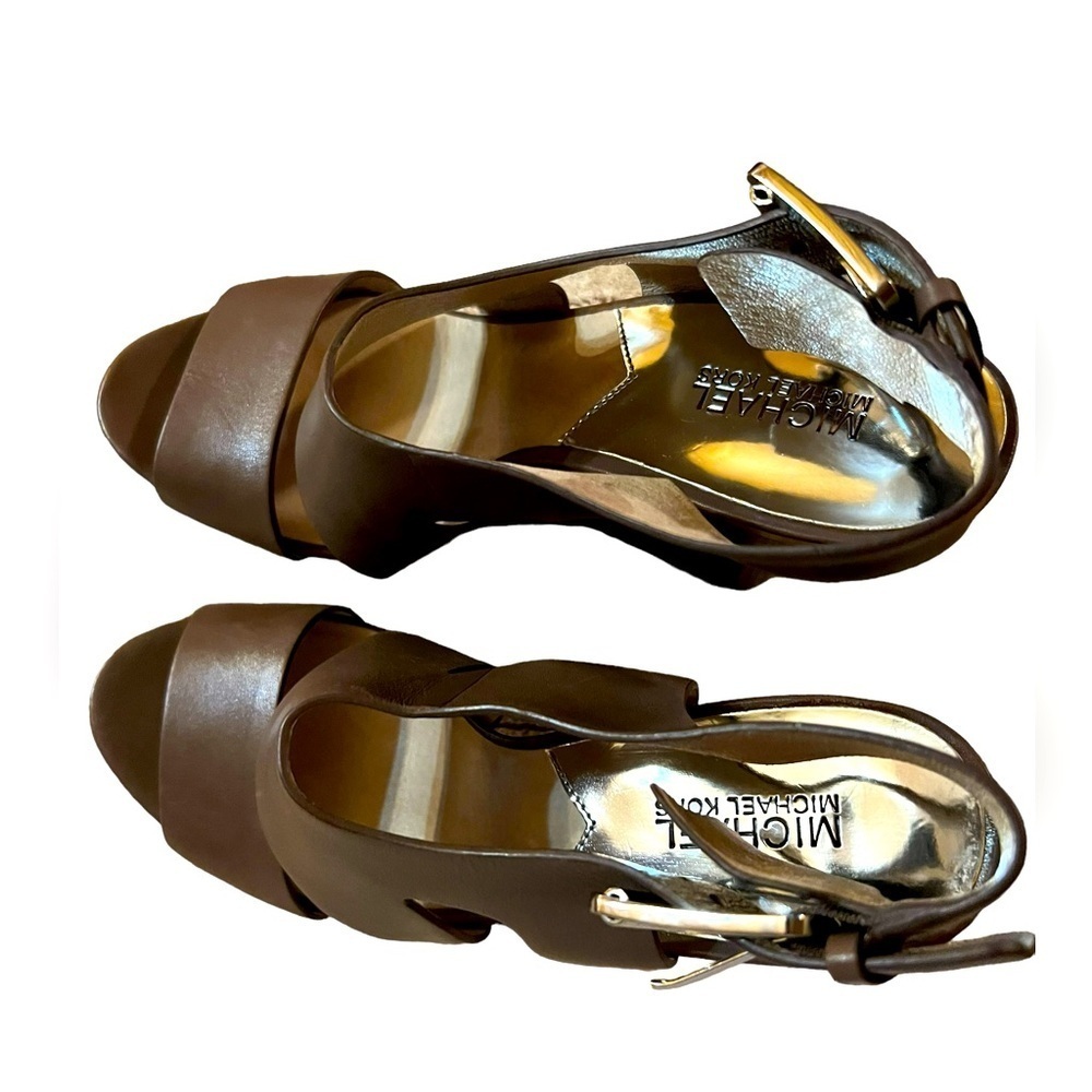 MICHAEL Michael Kors Carla Brown Leather Platform Sandals Size 9.5M